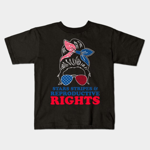 Retro Messy Bun Pro Choice Stars Stripes Reproductive Rights Kids T-Shirt by BadDesignCo